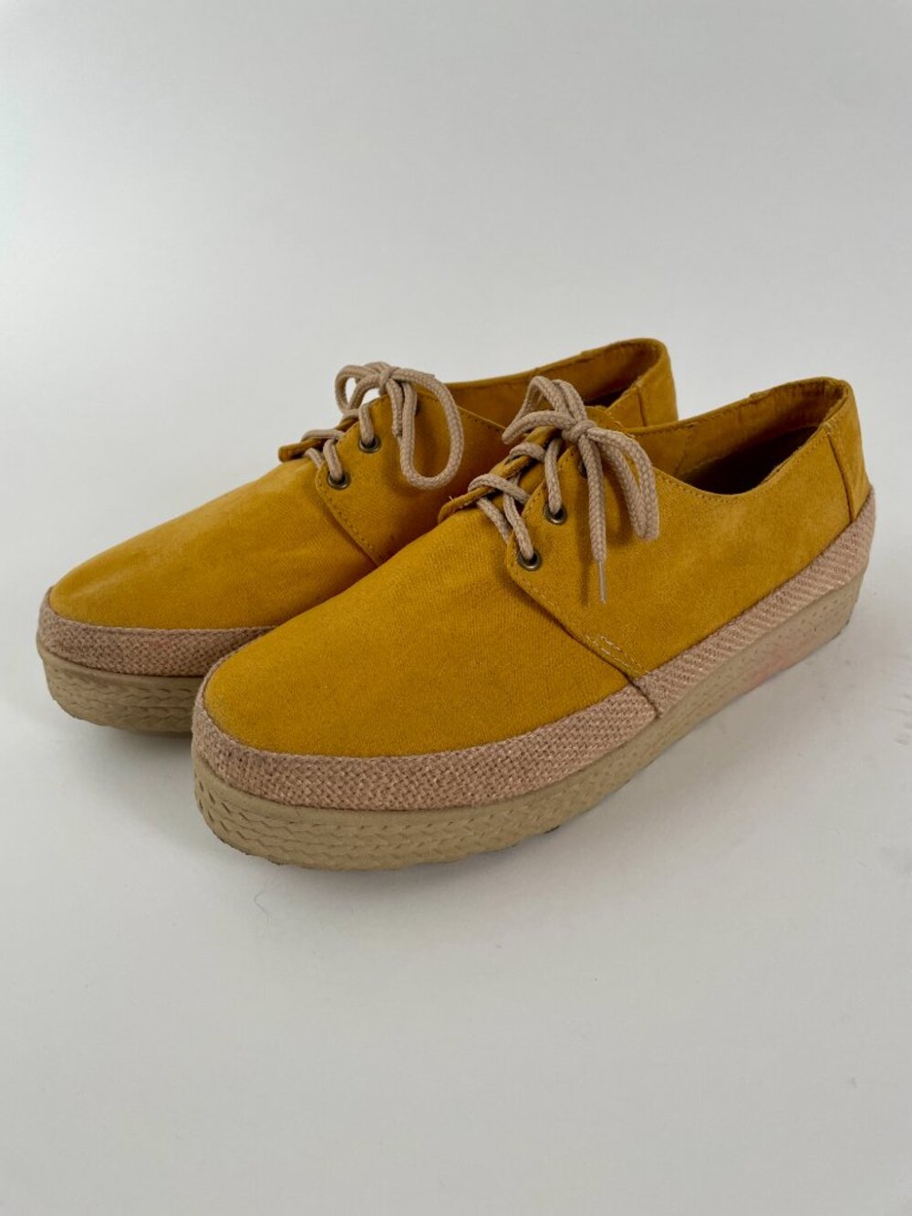 Tepoz Yute Yellow Sueded Canvas Lace Up Espadrille Shoes, Size 9
